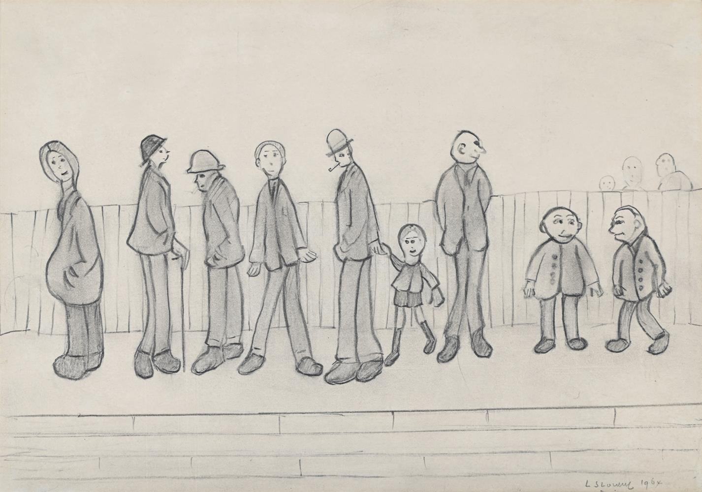 LAURENCE STEPHEN LOWRY (BRITISH 1887-1976) PEOPLE BY A FENCE