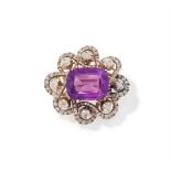 A LATE VICTORIAN AMETHYST AND DIAMOND BROOCH