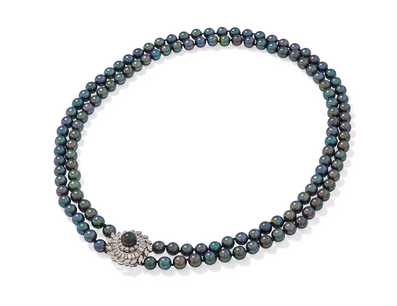 A TAHITIAN CULTURED PEARL AND DIAMOND NECKLACE