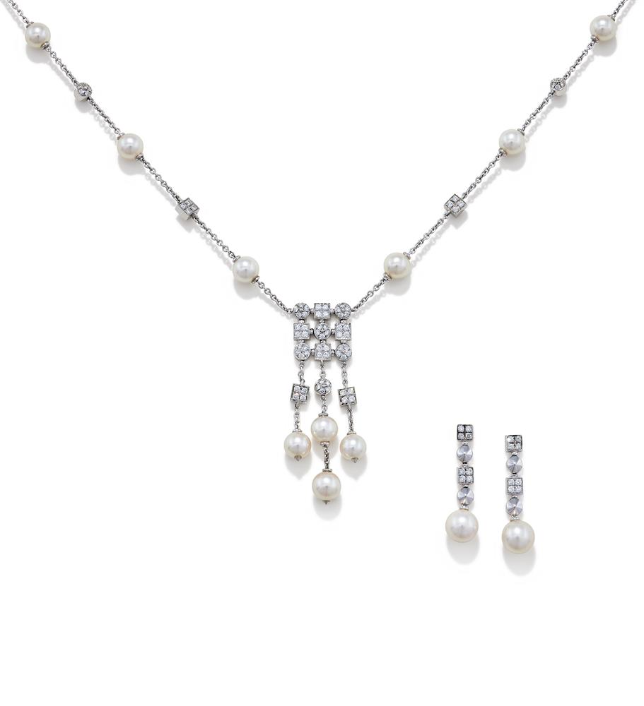 BULGARI, A DIAMOND AND CULTURED PEARL 'LUCEA' NECKLACE AND EARRINGS