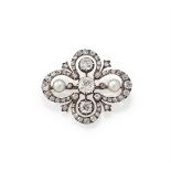A LATE 19TH CENTURY PEARL AND DIAMOND BROOCH