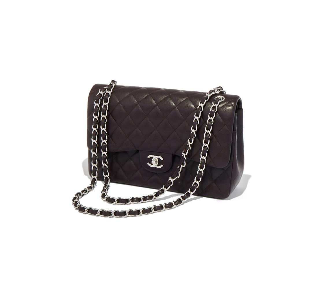 CHANEL, CLASSIC DOUBLE FLAP, A DARK BROWN GRAINED CALFSKIN HANDBAG