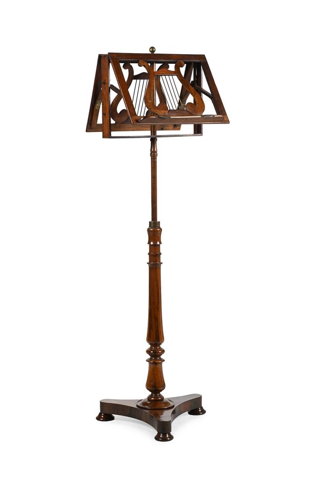 A WILLIAM IV ROSEWOOD AND BRASS ADJUSTABLE DUET STAND, CIRCA 1835