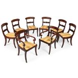 A SET OF EIGHT GEORGE IV MAHOGANY AND BRASS INLAID DINING CHAIRS, CIRCA 1830