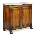 Y A REGENCY ROSEWOOD AND MARBLE TOPPED SIDE CABINET, ATTRIBUTED TO GILLOWS, CIRCA 1815