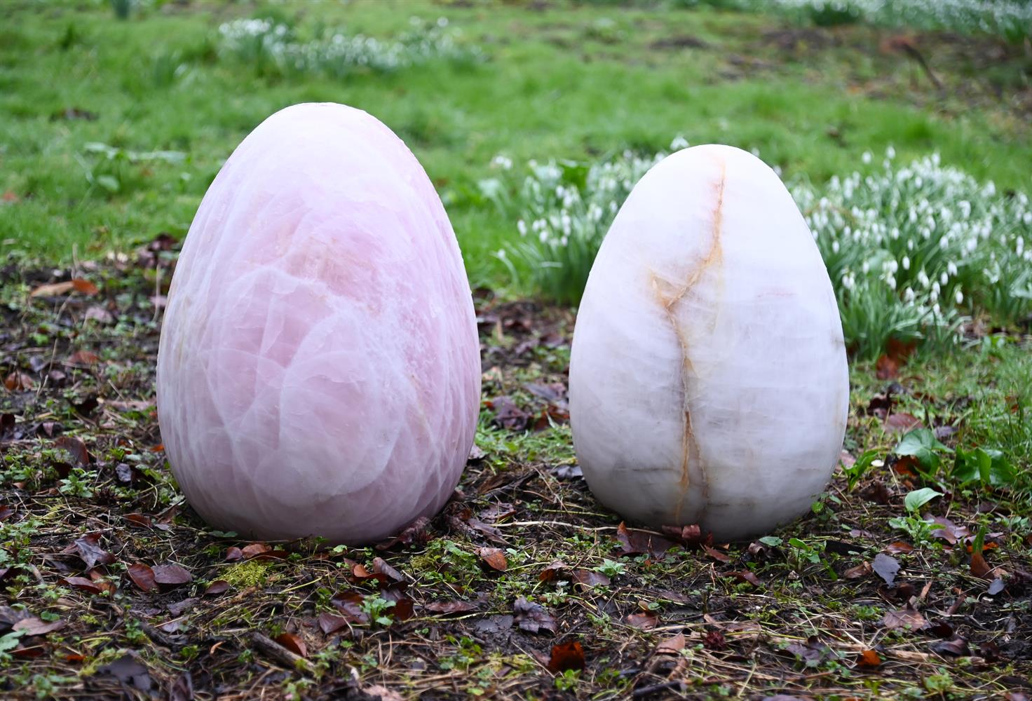 TWO LARGE POLISHED MINERAL EGGS