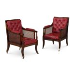 A PAIR OF REGENCY MAHOGANY LIBRARY ARMCHAIRS, IN THE MANNER OF GILLOWS, CIRCA 1815