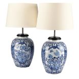 A PAIR OF DUTCH BLUE AND WHITE CERAMIC LAMP BASES, EARLY 20TH CENTURY