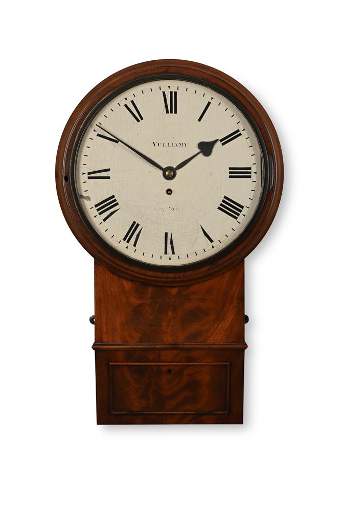 A FINE EARLY VICTORIAN WOODEN-DIALLED DROP-DIAL FUSEE WALL TIMEPIECE