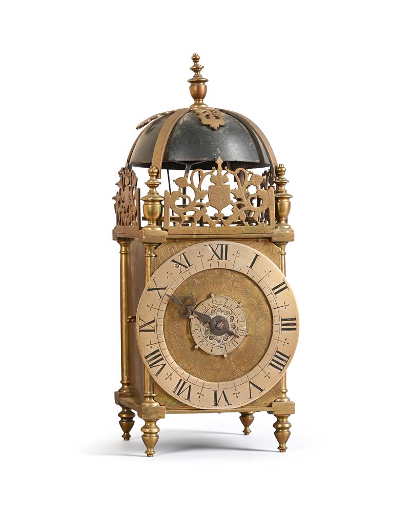 A FINE AND INTERESTING CHARLES I 'FIRST PERIOD' BRASS LANTERN CLOCK
