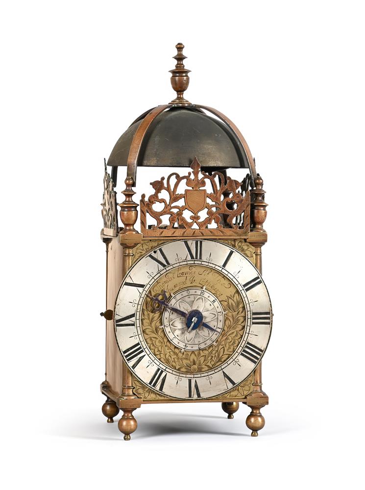 A FINE COMMONWEALTH PERIOD BRASS LANTERN CLOCK