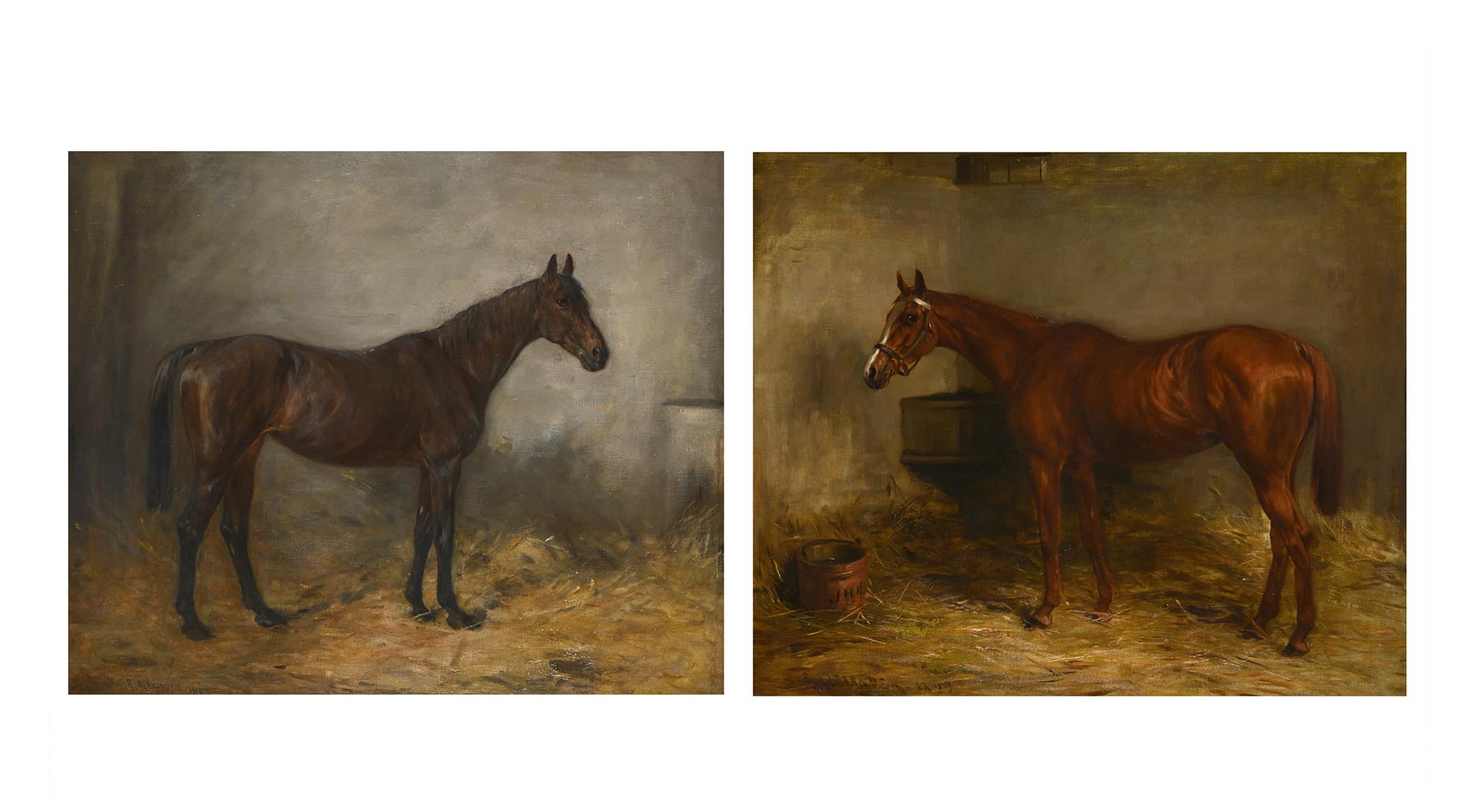 ROBERT L. ALEXANDER (BRITISH 1840-1923), A BAY HUNTER IN A STABLE; AND A LIGHT BAY HUNTER...