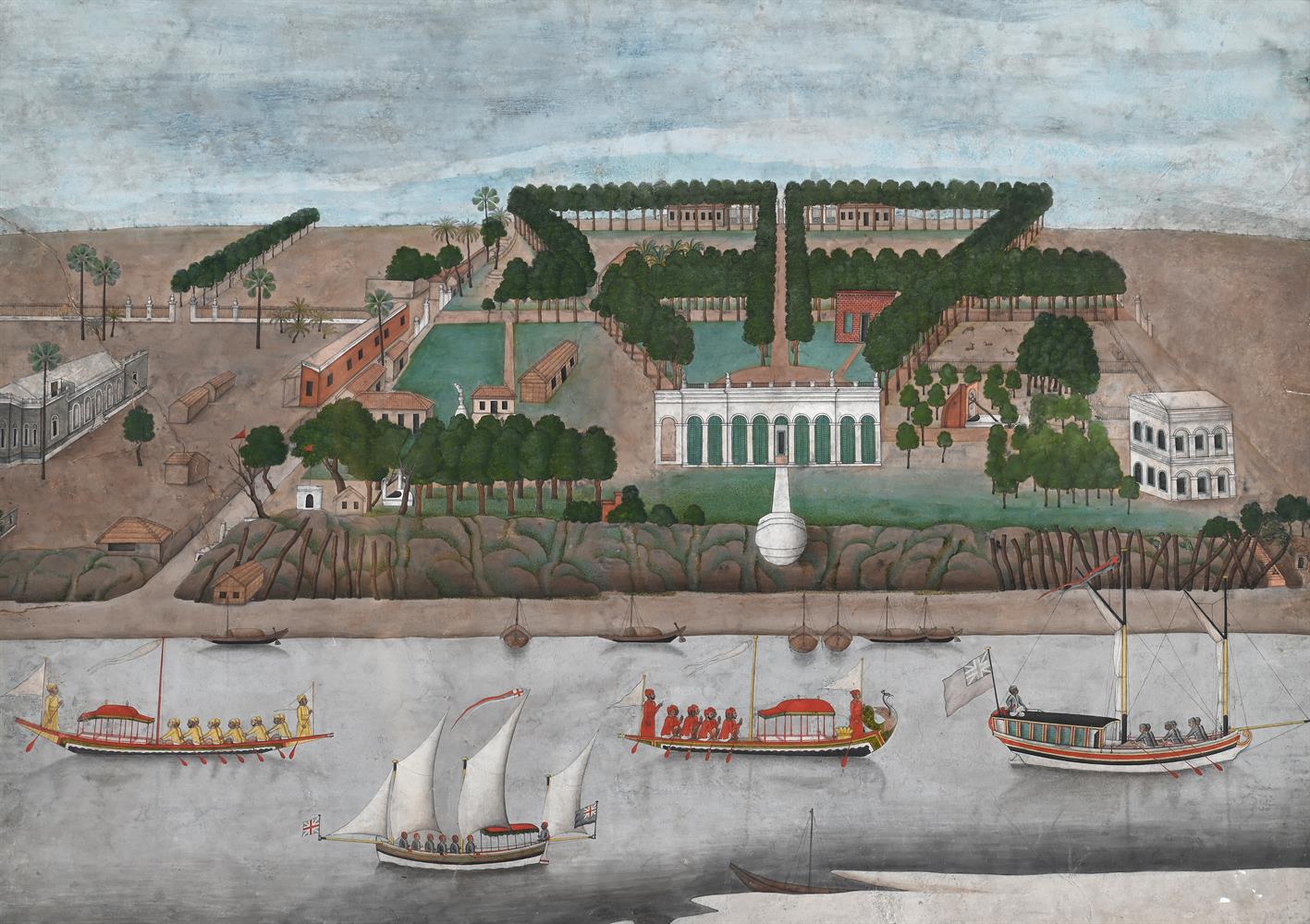 COMPANY SCHOOL (CIRCA 1770), LANDSCAPE WITH A EUROPEAN RESIDENCE NEAR MURSHIDABAD OR KASIMBAZAR
