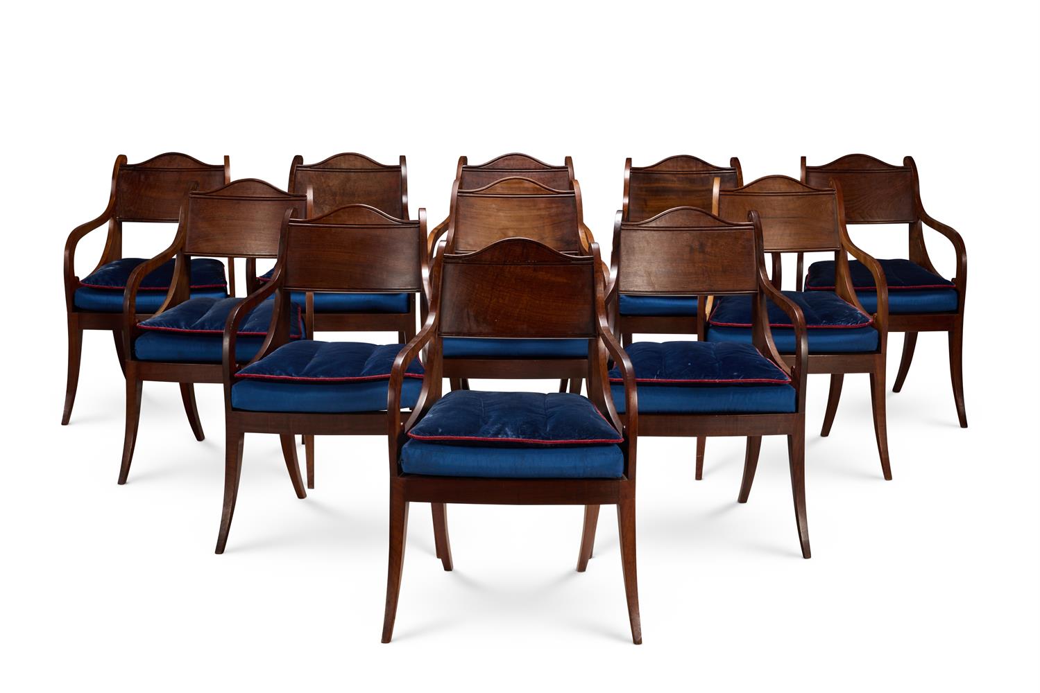 A SET OF FOURTEEN MAHOGANY ARMCHAIRS OF FRENCH EMPIRE STYLE