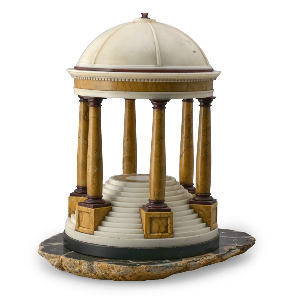AFTER THE ANTIQUE- A WHITE, SIENA AND ROSSO ANTICO MARBLE MODEL OF A ROTUNDA, 20TH CENTURY
