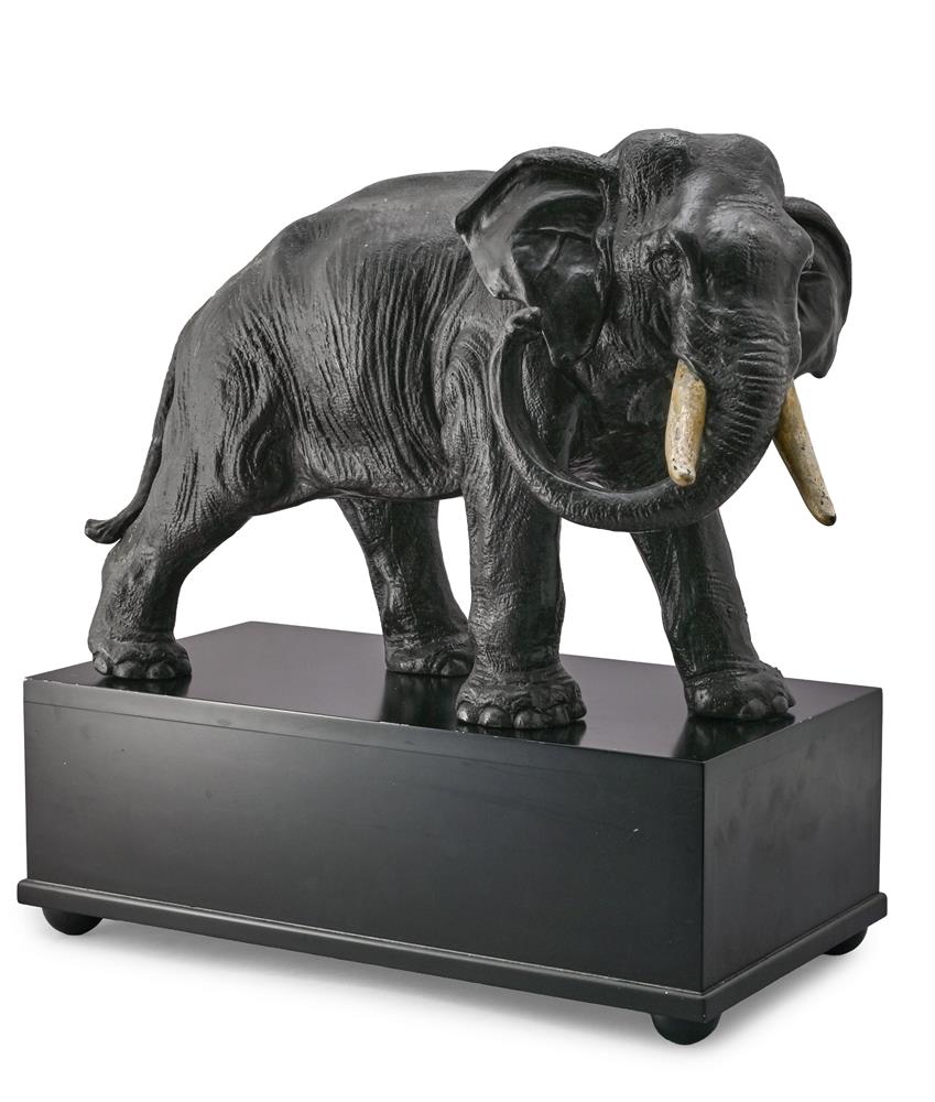 A LARGE BRONZED MODEL OF A BULL ELEPHANT, 20TH CENTURY