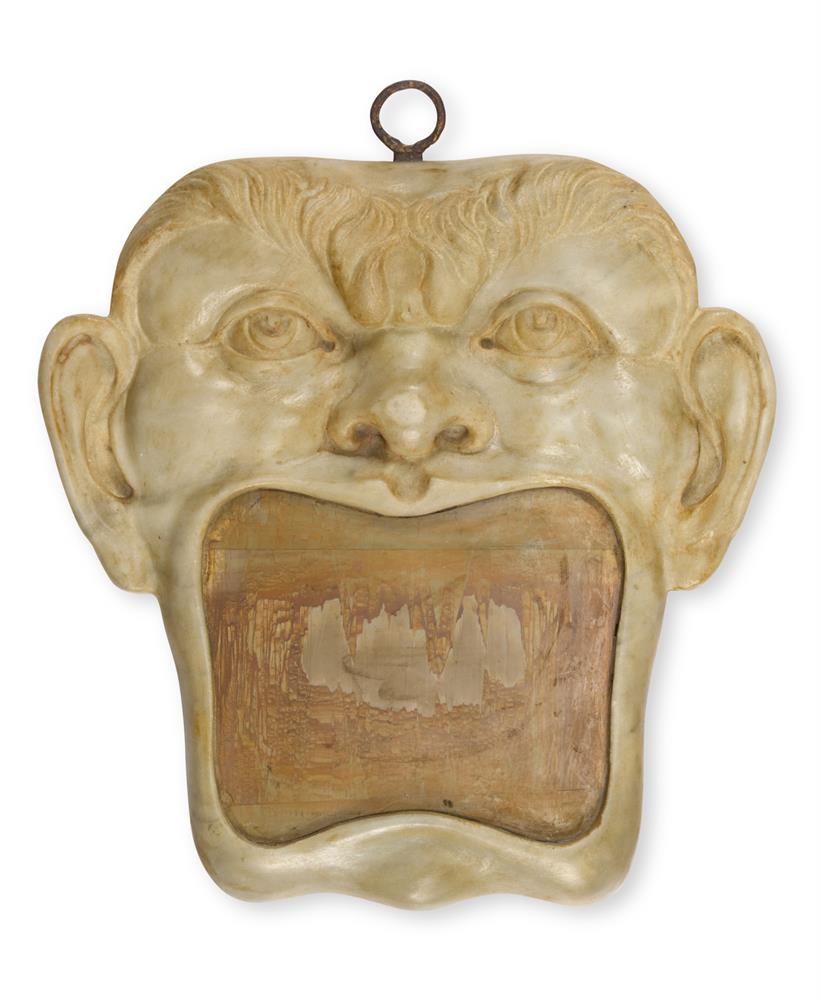 A CARVED ALABASTER AND MARBLE MASK, PROBABLY FLORENCE