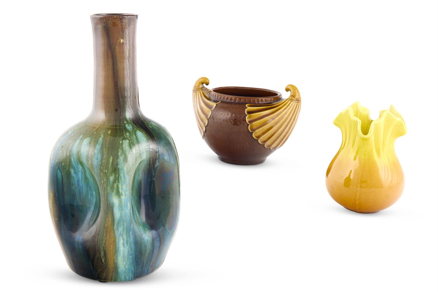 TWO LINTHORPE ART POTTERY PIECES BY DR. CHRISTOPHER DRESSER, CIRCA 1880