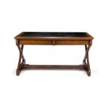 A VICTORIAN OAK X-FRAME WRITING-TABLE, BY HOWARD & SONS