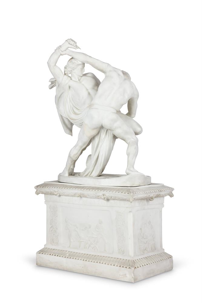 GUSTAFBERG , BISCUIT PORCELAIN MODEL OF A THE KNIFE WRESTLERS, AFTER JOHAN PETER MOLIN