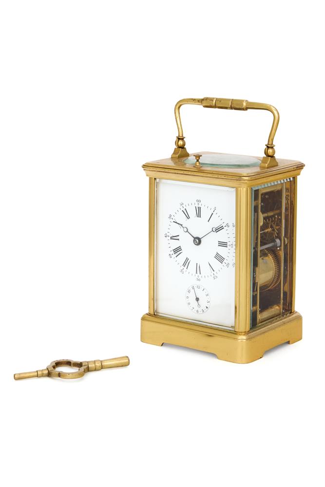 A FRENCH GILT BRASS GRANDE-SONNERIE ALARM CARRIAGE CLOCK