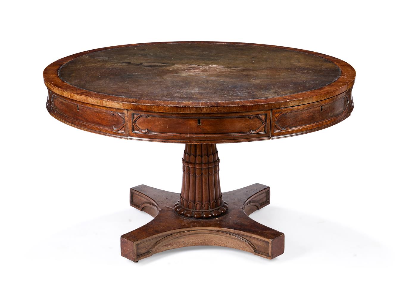 A GEORGE IV MAHOGANY GOTHIC DRUM TABLE, CIRCA 1820