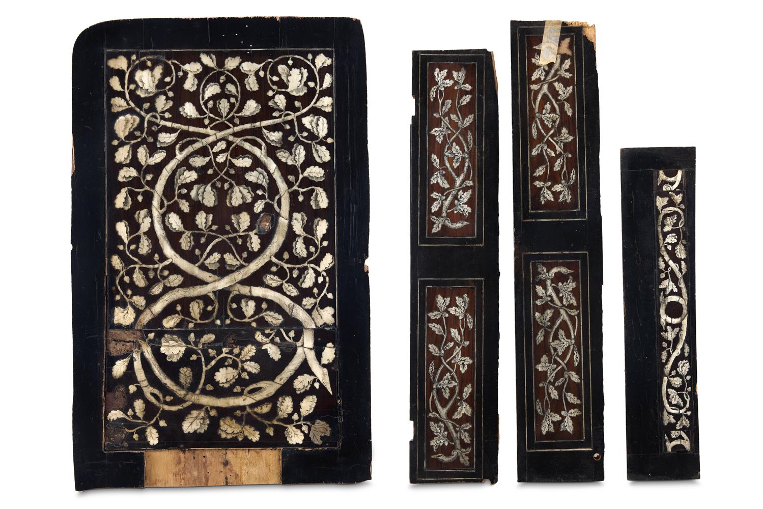 TWO IVORY INLAID EBONY PANELS FROM A TABLE CABINET OR STUDIOLO, ATTRIBUTED TO GIORGIO TEDESCO