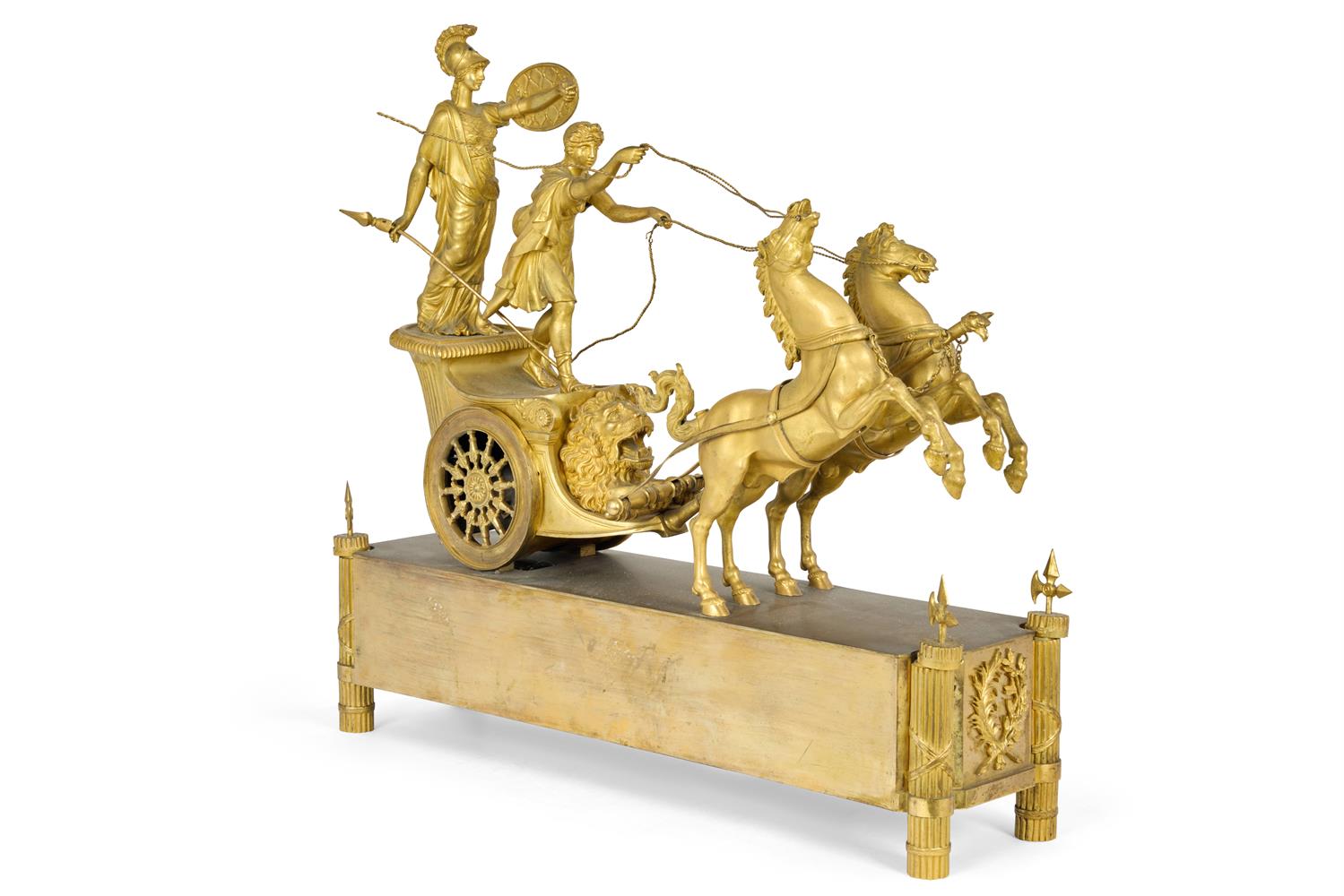 A FRENCH EMPIRE ORMOLU FIGURAL MANTEL CLOCK 'THE CHARIOT OF TELEMACHUS', LE ROY PALAIS ROYALE NO 114