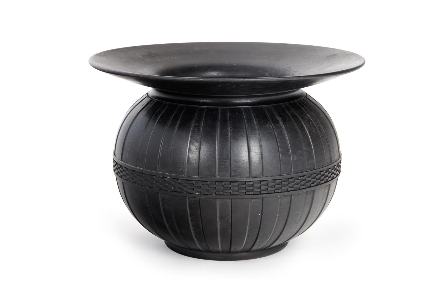 A WEDGWOOD BLACK BASALT SPITOON, EARLY 19TH CENTURY