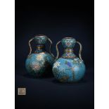A pair of rare gilt-bronze and cloisonné enamel garlic-head vases