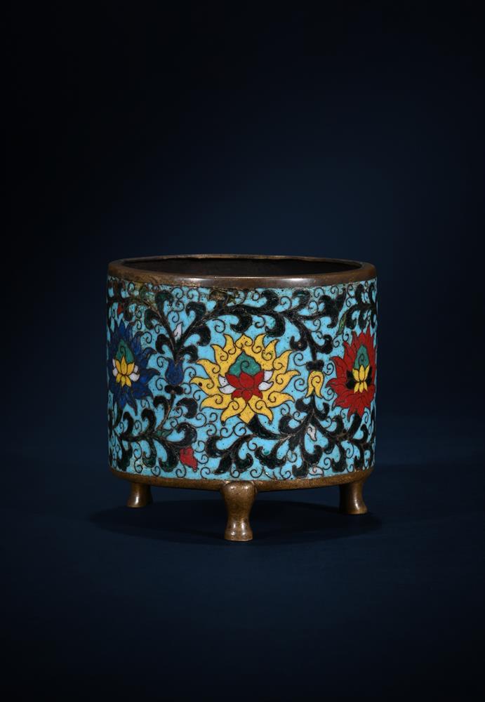 A Chinese cloisonne enamel tripod censer