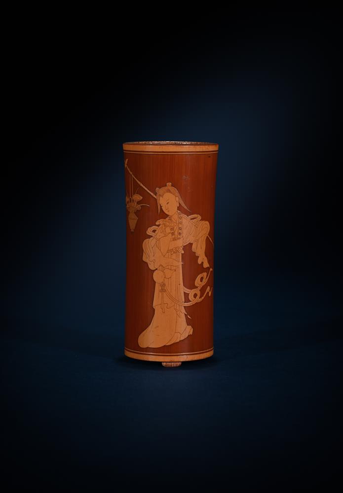 A fine Chinese bamboo carved 'Magu' brush pot