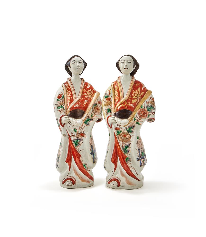 A large pair of Japanese Imari figures of Bijin