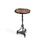 A REGENCY BLACK PAINTED AND PARCEL GILT TRIPOD TABLE, EARLY 19TH CENTURY AND LATER