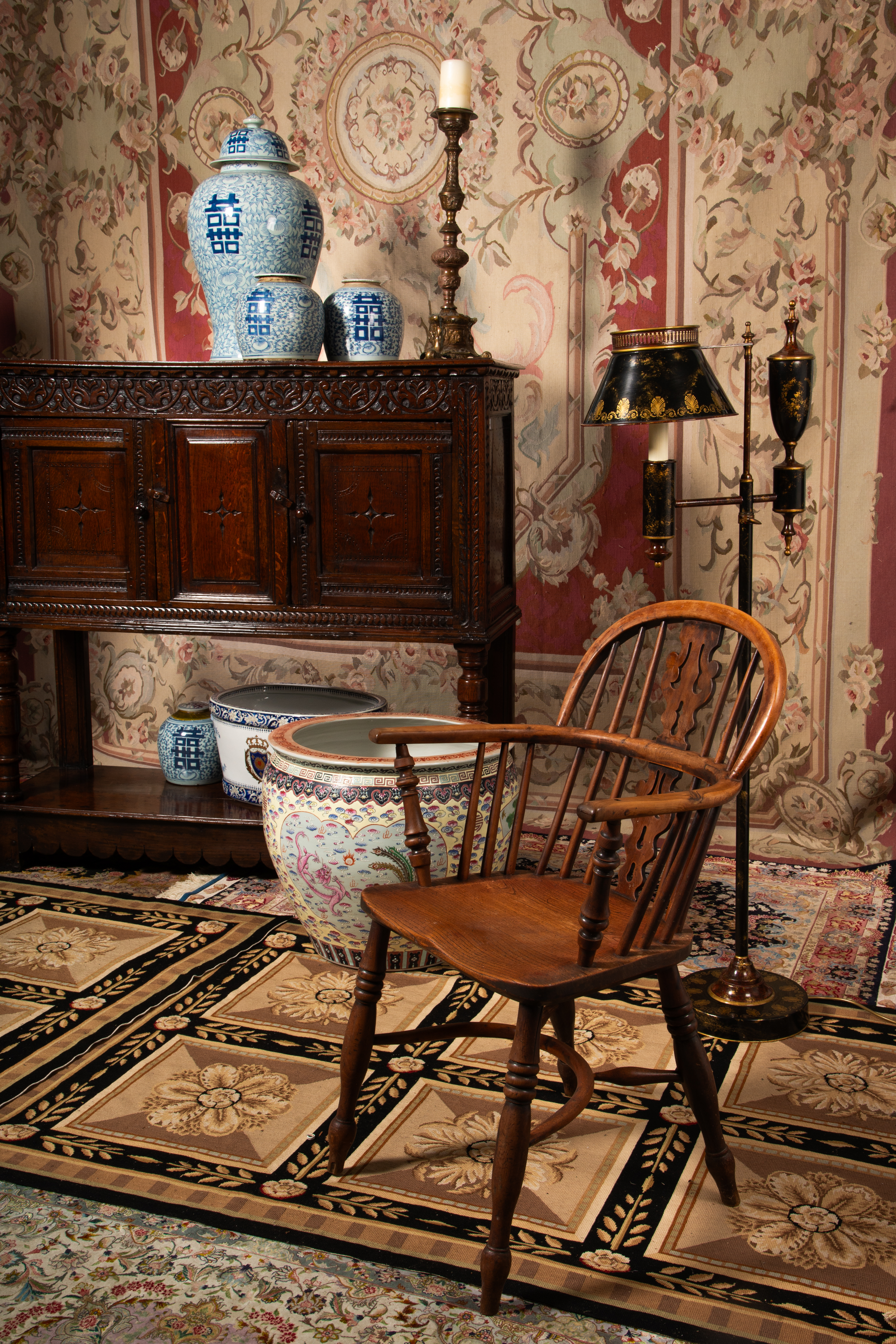 A GEORGE II OAK AND BURR OAK DRESSER BASE CIRCA 1730 85cm high, 247cm wide, 54cm deep
