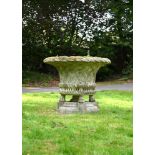 A LARGE COMPOSITION STONE BASKET WEAVE PLANTER, LATE 20TH CENTURY