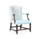 A GEORGE III MAHOGANY AND UPHOLSTERED LIBRARY ARMCHAIR, CIRCA 1765
