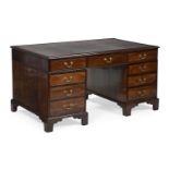 A GEORGE III MAHOGANY PARTNER'S PEDESTAL DESK, IN THE MANNER OF THOMAS CHIPPENDALE, CIRCA 1780