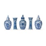 A GARNITURE OF THREE DELFT BLUE AND WHITE VASES, DUTCH, CIRCA 1900