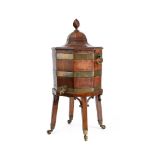 A FINE GEORGE III MAHOGANY AND BRASS BOUND WINE COOLER ON STAND, CIRCA 1770
