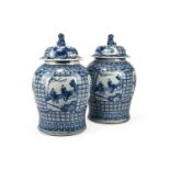 A LARGE PAIR OF CHINESE BLUE AND WHITE VASES AND COVERS, LATE 19TH CENTURY