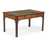 A GEORGE III MAHOGANY AND FRET CARVED LIBRARY TABLE, IN THE MANNER OF THOMAS CHIPPENDALE, CIRCA 1780