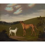 EDMUND WARD GILL (ENGLISH 1794-1868), A GREYHOUND AND TERRIER IN AN EXTENSIVE LANDSCAPE