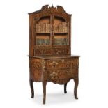Y A DUTCH WALNUT AND SPECIMEN MARQUETRY DISPLAY CABINET ON CHEST, LATE 18TH OR EARLY 19TH CENTURY