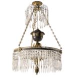 A BRASS MOUNTED CUT GLASS HANGING LIGHT, EARLY 19TH CENTURY