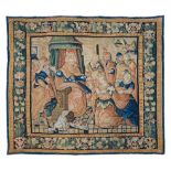 A FLEMISH BIBLICAL TAPESTRY DEPICTING ESTHER BEFORE KING AHASUERUS, EARLY 17TH CENTURY