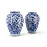 A PAIR OF DUTCH DELFT BLUE AND WHITE CHINOISERIE BALUSTER VASES, MID 18TH CENTURY