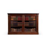 A GEORGE IV OAK, BRASS MOUNTED AND MARBLE TOPPED SIDE CABINET OR BOOKCASE, CIRCA 1830