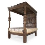 A CARVED OAK TESTER BED, FIRST HALF 17TH CENTURY AND LATER