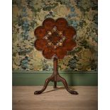 A GEORGE II MAHOGANY AND BRASS MARQUETRY TRIPOD TABLE, ATTRIBUTED TO FREDERICK HINTZ, CIRCA 1740
